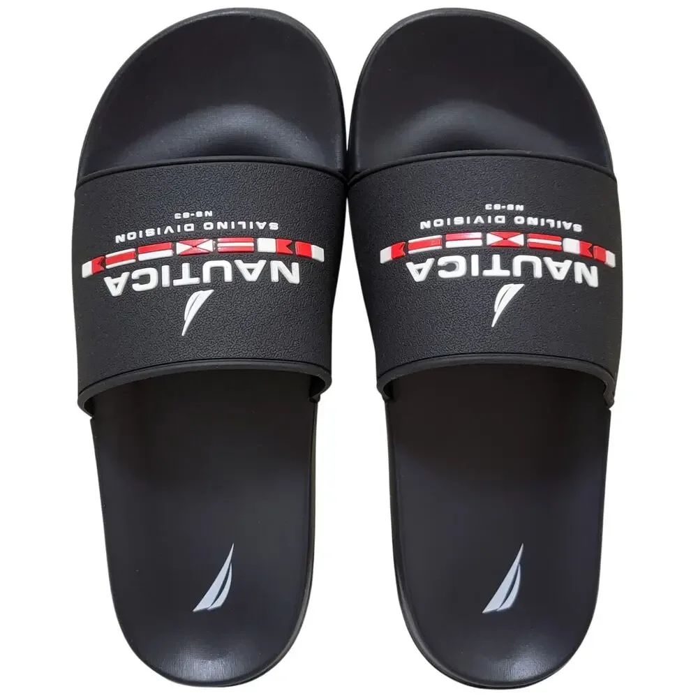 Nautica Men Bertran Summer Beach Pool Slides Size US 9M Black Red White